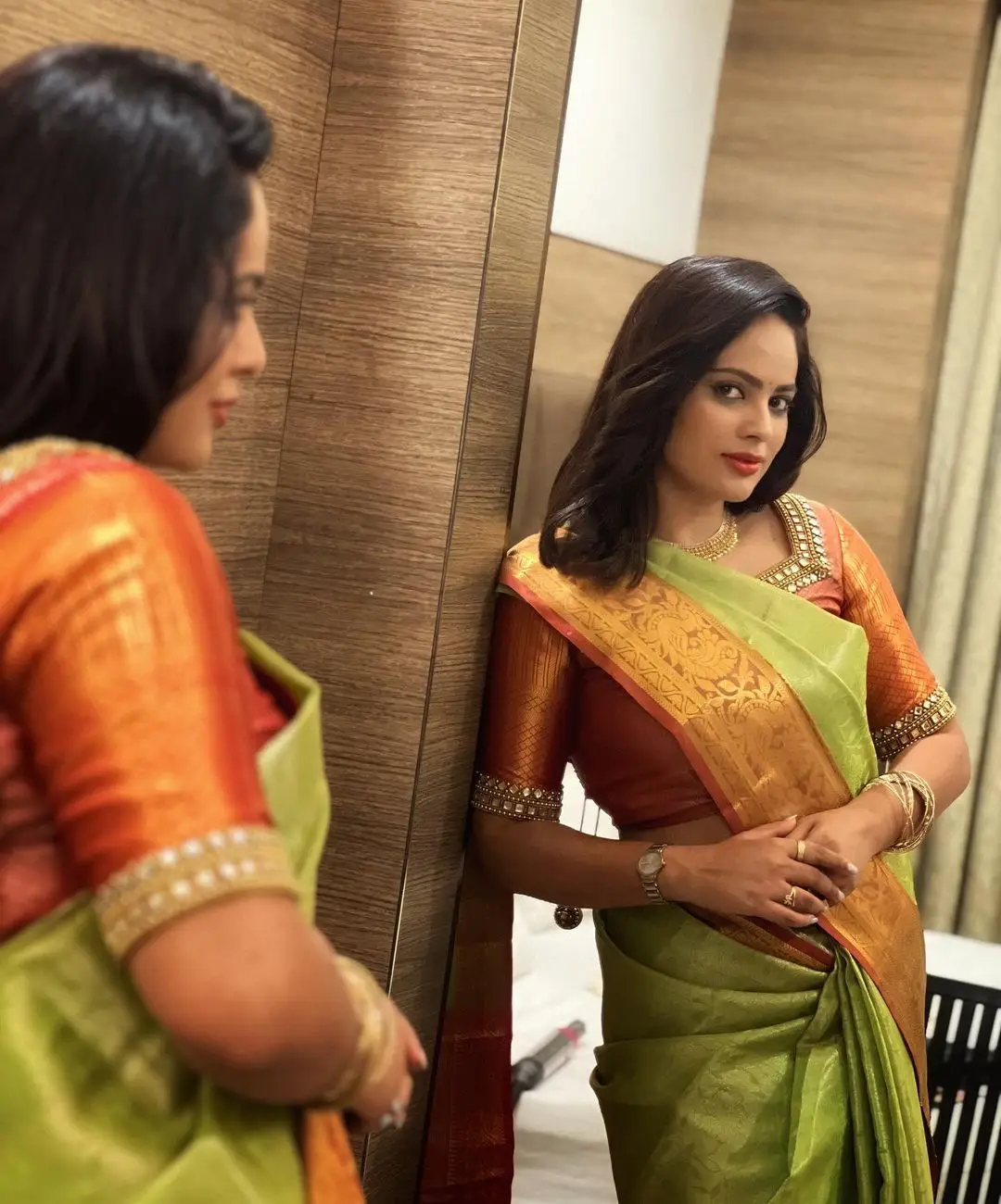 Nandita Swetha in Indian Traditional Green Saree Blouse